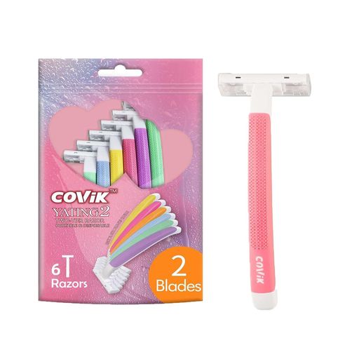 COVIK女性用極薄2枚刃カミソリは高品質のドイツの刃を搭載しており、なめらかなそり心地:アロエ配合スムーザー付き。敏感な部分にも安心です。 簡単シェービングと角質を除去 フレックスディスクが顔にフィットし、快適な剃り心地へ なめらかなそり心地:アロエ配合スムーザー付きで、敏感な部分にも安心してご使用いただけます。 カラフルなデザイン:6本セットのカラフルなカミソリがかわいらしく、持ち運びにも便利です。 多用途対応:顔、脇、足のムダ毛のお手入れに使いやすいT字カミソリで、身だしなみに必要なアイテムです。 使い捨てタイプ:替刃式ではない使い捨てタイプで、お肌を守りながら安心してお使いいただけます。 ドイツ製極薄2枚刃:高品質のドイツ製極薄2枚刃を搭載し、肌にやさしくしっかりと剃ることができます。 持ちやすいハンドル:熱塑性エラストマーを使用したスリム型ハンドルで、握りやすく操作しやすい設計です。