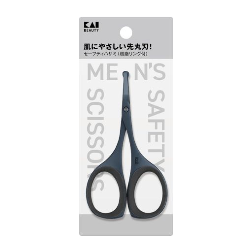 男性向けの指穴サイズで、すべりにくい樹脂リングを装着したオール金属のセーフティハサミです。 先端が丸いセーフティハサミで鼻毛カットに最適。 チタンブラックのマットな質感。 本体:ステンレス刃物鋼、リング:熱可塑性エラストマー サイズ 約 93x50x4mm 重さ 約16g、原産国:中国