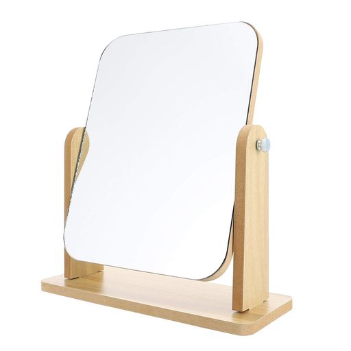LURROSE 鏡 卓上化粧鏡 化粧ミラー かがみ 360度回転できる天然木製ベースの化粧鏡 テーブルミラー卓上ミラー (長方形小さい)
