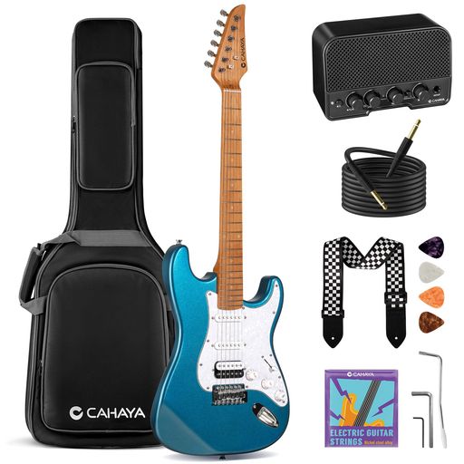 CAHAYAエレキギター39インチSTタイプHSSピックアップ初心者9点セット:ギグバッグ付きギターアンプストラップシールドピック付属オクメ材ボディギター入門セ...