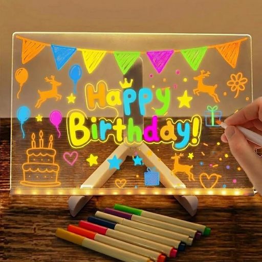 LEDお絵描きボードDIYお絵かきボード7本のペン&スタンド付卓上お絵描きボード/学習/伝言板/オフィス学校家庭用(30X20CM)