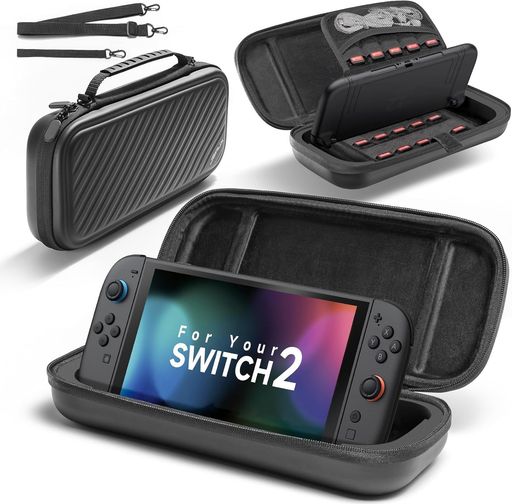 【2WAY対応デザイン】Switch 2(2025年モデル)専用設計の保護ケースです。取り外し可能なEVAプロテクションパッドを採用しているため、本体にカバーを装着した状態でも、カバーなしの素の状態でもぴったりフィット。内蔵のマジックテープが本体をしっかり固定し、保護性と互換性を両立。 【二重防護システム】外側に高密度EVAハードシェル、内側に肌触りの良いマイクロファイバー裏地を採用。外層は落下衝撃や擦れから、内層は本体を優しく保護。専用スクリーンプロテクターで画面キズを防止し、全方位から大切なSwitch 2を守ります。 【スマート収納スペース】15枚のゲームカードを一目で確認できる可視化スロットを装備。メッシュポケットには充電ケーブルやイヤホンなどの小物を整理可能(※大型ACアダプターは収納できません)。ケースを付けたまま本体を収納できる構造で、内部の固定設計により収納物がガタつく心配がありません。 【細部へのこだわり】1,000回の耐久テストをクリアした破損防止ダブルジッパーを採用。背面にはスタンドを内蔵し、場所を選ばず快適にプレイ可能。