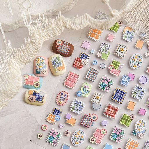 GLOWZENネイルシール花立体刺繍風ネイルシール指先にカラフルガーデン