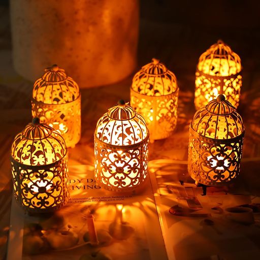 Candle Stands - JHYDESIGNウェディングセンターピース高さ5.5インチスモールメタルキャンドルスティックホルダー吊り下げ鳥かごティーライトランタン中空キャンドルホルダーテーブル/バレンタイン/パテ…