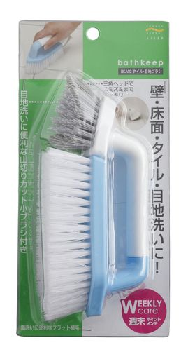 アイセン掃除ブラシブルー・ホワイト約縦5.5x横20x高さ9cmバスキープ工業風呂タイル・目地ブラシ小ブラ..