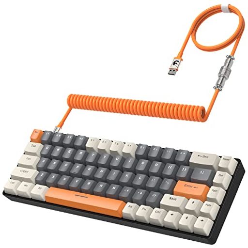 T8有線65%メカニカルゲーミングキーボードRGBLEDバックライト付き防衝突TKL低ノイズコイルケーブルTYPE-Cケーブル日本語取扱説明書茶軸(TEAL)