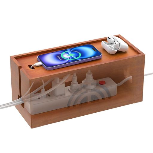 Pezin&Hulinケーブル収納ボック電源タップ収納竹製コンセントボックス幅30x奥行13x高さ13cm副28.5cmまでのコンセント収納出来組立不要簡単に使えるブラウン