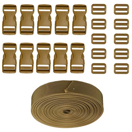 JETEDC(ジェットイデイシイ)スーツケースベルト荷崩れ防止ベルト10セット25mmx8mワンタッチ式ロックプラスチックロック10個入り荷締めベルト作業用ベルト調整可能(カーキ)