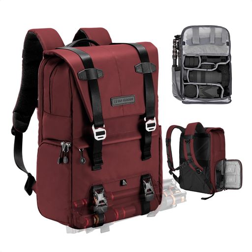 K&FConceptカメラバッグおしゃれカメラリュックカメラバックパック2気室20L大容量レインカバー付き撮影バッグ防水一眼レフ/DSLRカメラ/レンズ/16インチPC/三脚収納可出張/旅行/撮影用