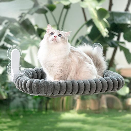 GUUSIIHOME折畳み式ねこハンモックねこベッドクッション曲線パイプ2025年新デザイン吸盤猫窓用ハンモック猫窓吸盤式ペットベッドねこネコ窓際マット通気メッシュ日光浴洗える猫用耐荷重…