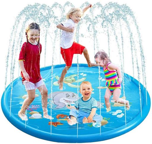噴水マット大型水遊びマット直径170CM海の仲間デザイン|水深10cm安全設計|3段階水量調節|防暑・ペット対応|ペットOK|充気不要即設置|4-5人用家庭用おもちゃ|安全無毒厚さ材質耐摩擦|庭・芝…