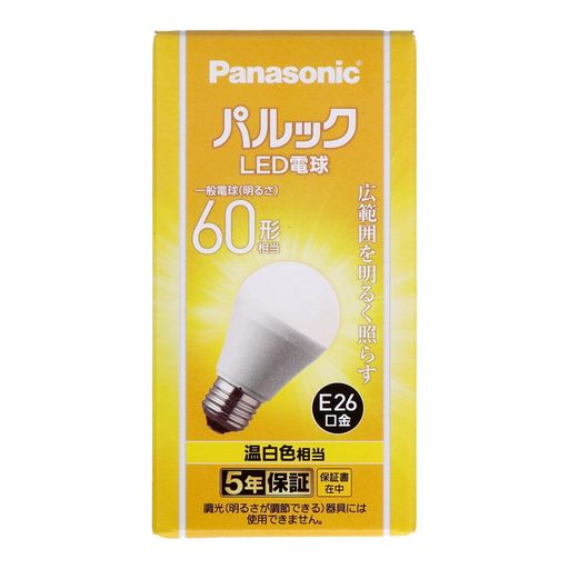 パナソニックLED電球口金直径26mm電球60形相当温白色相当(7.3W)一般電球広範囲を照らす広配光タイプ屋..