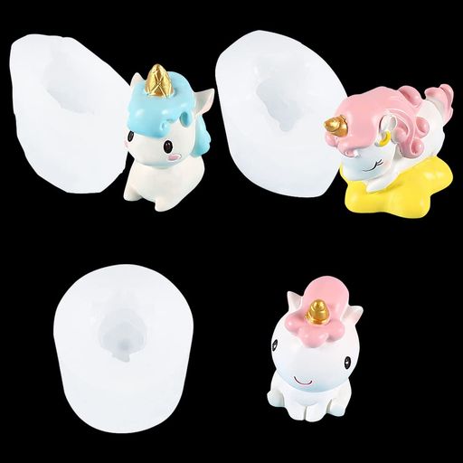DeryArcle[ユニコーン形]3種セットシリコンモールドケーキ装飾キーホルダー可愛い動物装飾品テーブル置物立体DIY結婚式エポキシ樹脂キャンドルUVレジン贈り物誕生日再利用可能(ホワイトa)