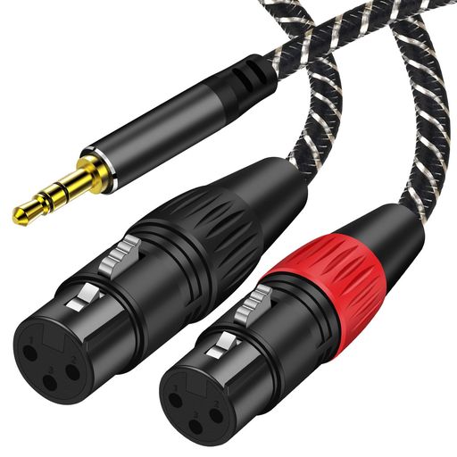 【XLRメス to 3.5mmオス マイク変換ケーブル】3.5mm to xlr変換ケーブルを経由して3.5mmステレオ オスをXLRメス インターフェイスのデバイスに接続します。例えば:マイク、オーディオサウンドコンソール、パワーアンプ、携帯電話、ノートパソコン、カメラ、ステレオシステム、ワイヤレスマイクレシーバーなど 【優れた音質&amp;安定伝送】xlrメス側から3.5mmケーブルは2チャンネルの方法でオーディオを伝送します。高忠実度の音と音声性能を確保するために、高密度編組シールド(24AWG無酸素銅の導体、AL織り及び銅編組みシールド)でしっかりと保護していて、安定的にデータ伝送するのが勿論、ノイズも予防でき、さらに解像度が高く立体感があるサウンドを実現し、ライブハウスやレコーディングスタジオ、自宅でのDTM、プロ録音のベスト選択です。 【広い互換性】:高品質のマイクを標準的な3.5mmジャックを備えたデバイスに接続します。