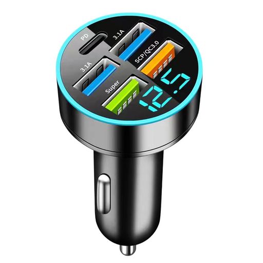 【2026改良型】シガーソケットUSB&USB-Cカーチャージャー66W5ポート車載充電器5台同時に充電PD20W+QC3.0ポート軽量化急速充電LED付オート電圧測定スマート識別カー用品12V-24V車対応