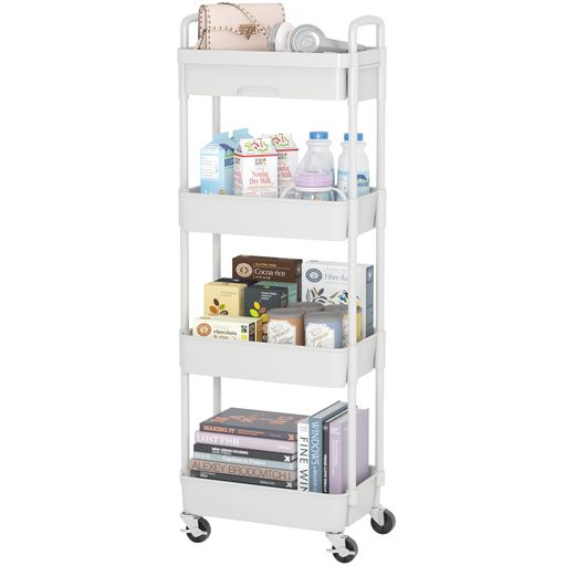 UDEAR4層プラスチックローリングキッチンラック引き出し付きモバイルユーティリティカートハンドル付き貯蔵トロリーリビングルームバスルームオフィスキッチン用41*30*104cmホワイト-4(3.0)