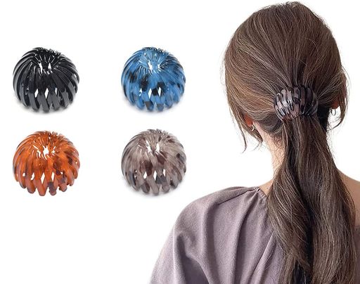 鳥の巣ヘアクリップ4個セットシュシュ髪飾りヘアクリップ可愛い簡単数秒で髪を結ぶ団子ヘアメーカーヘ..