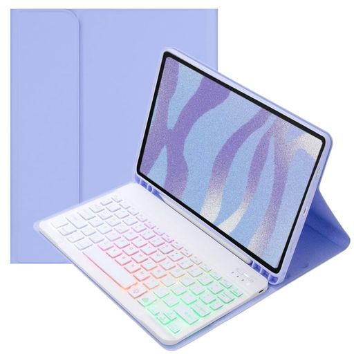 Disonbeirカラフルバックライト付き対応2025iPadA1611インチ/2022iPad第10世代10.9インチキーボードケースお洒落可愛いバックライトキーボードケースマグネット分離式学生ビジネス紫+白(2.0)