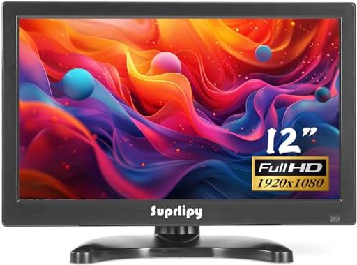 Suprlipy 12インチ FHD 小型IPSモニター LCDディスプレイスクリーン 1920x1080 60Hz 16:9 BNC VGA AV入力付き 内蔵ラウドスピーカー CCTV防犯カメラ DVR PC ゲーム機用