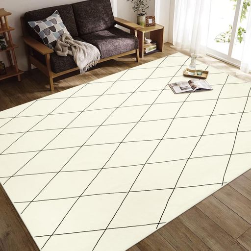 HAOCOOカーペット200х300cm約4畳滑り止めホットカーペット対応ラグ洗えるオールシーズン適用ふわふわ幾何学柄北欧風防音リビン寝室ラグマットアンティーク抗菌防臭アイボリー