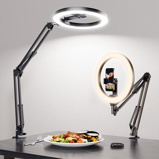 LUXSUREリングライトアーム撮影用ライト俯瞰撮影スマホスタンドライト付き10インチスマホ撮影スタンド手元撮影用スマホスタンド卓上スマホ撮影ライトringlight撮影照明スタンドUSB給電