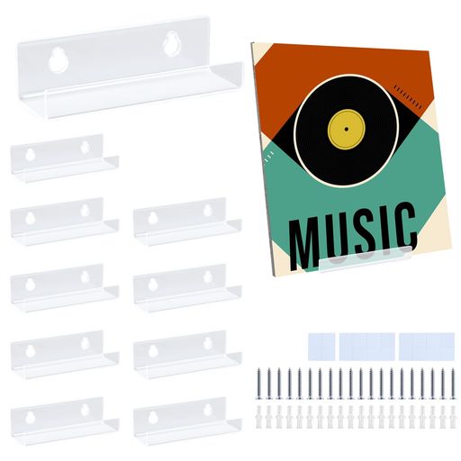 【CD・レコードを壁面にスタイリッシュ展示】透明アクリル製のレコードラックなら、ジャケットアートを隠すことなく、お気に入りのレコードを手軽に壁掛けディスプレイ可能。大切なコレクションがすぐに目に入るだけでなく、どんなインテリアにも馴染み、cd を飾るのに最適です。 【頑丈でクリアなアクリル素材】このcdラックは高品質アクリルシートで作られ、強度に優れ圧力による変形が起こりにくい設計。アクリル レコードラック 壁掛け特有の高い透明感で、まるで壁に浮かぶような仕上がりに。長期間安心して使い続けられる耐久性を備えています。 【簡単取り付けで多用途に活用】付属の水準器で水平を確認し、穴あけ・アンカー設置後ネジで固定するだけで簡単設置。cd ディスプレイ 壁掛けとしてレコードのレイアウトを全面的に魅せるほか、本・コスメ・コレクション・フォトフレームなども収納可能。10cm幅のコンパクト設計で空間を有効活用できます。 【CD・LP レコードを彩る空間づくり】レコード棚にお気に入りの CD や LP レコードを飾れば、お部屋が瞬く間におしゃれな雰囲気に。絵画や写真と組み合わせれば、唯一無二の個性的なインテリアに。