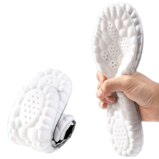 足の痛み 【卓越したクッション性】このインソールはPU素材の特性を生かした「蜂の巣のような特殊設計」で、足の圧力をバランスよく分散!特にかかと部分は1.5cmのクッションを贅沢に確保。まるで雲の上に立っているようなふわふわ感で、普通のインソ...