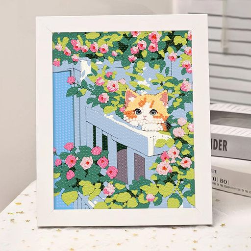 樂天商城 - LEADINTOP ダイヤモンドアート 可愛い 猫 15x20cm 額縁付き 花 モザイクアート ビーズアート セット 子供 大人 おしゃれ DIY 手作り絵画 手芸キット 芸術品 装飾 プレゼント