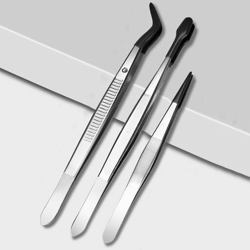 Ifukens精密ピンセット先端ゴム極細長い先曲がりステンレス3本セット実験室産業宝石用爬虫類プラモデルシール眉毛つけまつげネイルピンセット