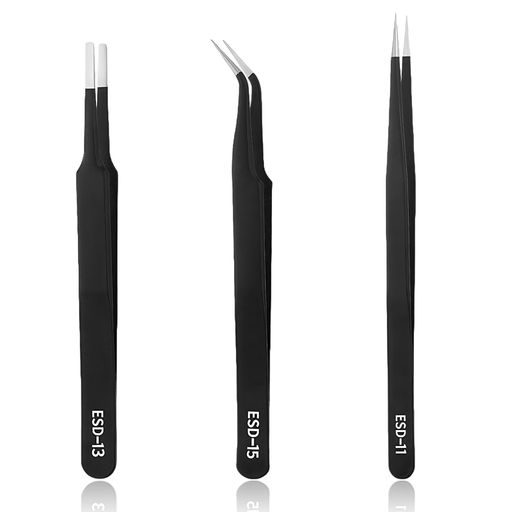 BLOOPIC精密ピンセット3本セット精密極細ピンセットステンレス製ツイーザー静電防止防磁防腐防錆耐酸模型製作手芸ツイーザー電子機器修理DIY宝石製作ネイルアート用ESD11ESD13ESD15