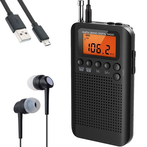 HanRongDaポータブルラジオ小型電池式FM/AM/ワイドFM対応ステレオ対応58局メモリー時計タイマーアラーム機能付き防災アウトドア旅行に最適日本語説明書付属HRD-104