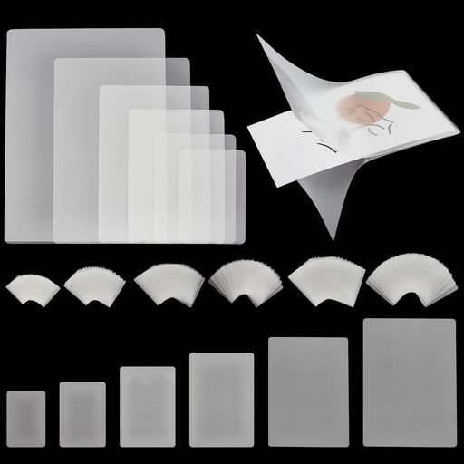 PHPandaHallラミネートフィルム120枚入6サイズ長方形クリア熱ラミネートシートパウチフィルム写真シール写真用プラスチックフィルム