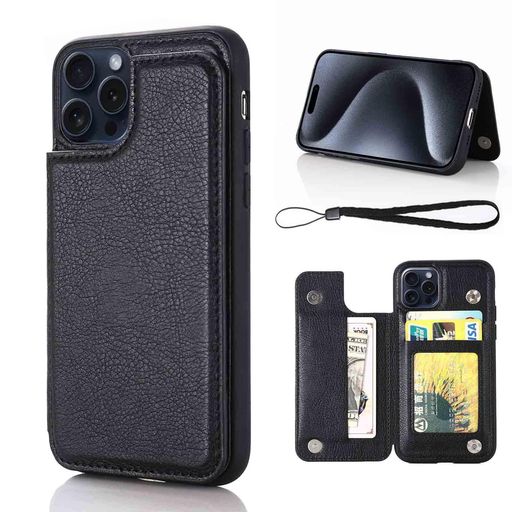 【Aqier】For 互換性 iPhone 16 PRO 6.3 inch 適用 背面手帳型 軽い薄い 純色 レザーケース(ブラック)アイフォン16プロ 6.3インチ ケースカード入れ 片手操作 バック​カバー アップル アイフォン16pr…