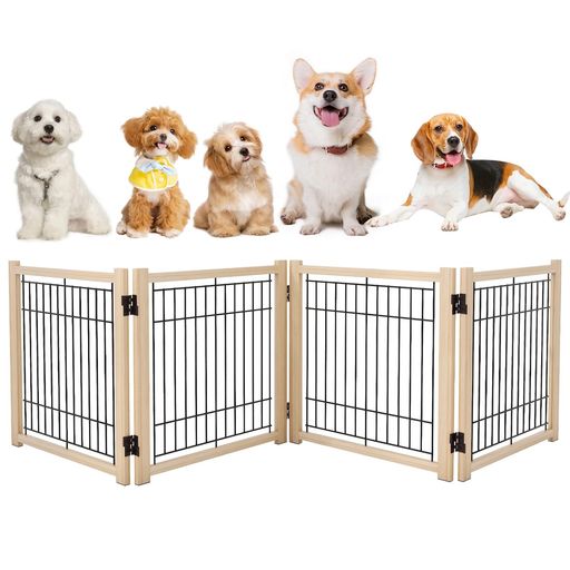 Oapetyペットゲートペットフェンス室内犬用折りたたみ式木製犬柵脱走防止飛び出し防止高さ58cm幅234cm..