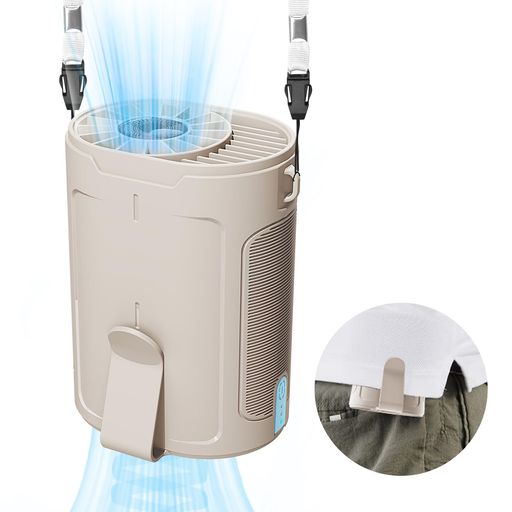 BARITO腰掛け扇風機ベルトファン超強風USB充電式首掛け140g軽量小型ウエストファン4段階風量調節最大24時間連続使用ミニ扇風機両面クリップ首掛けストラップ付静音キャリーファン暑さ対…