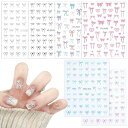 Chisaflyネイルシールリボンネイルステッカーハート立体黒シルバーピンクブルー可愛いネイル用シール3d透明蝶結び6セット