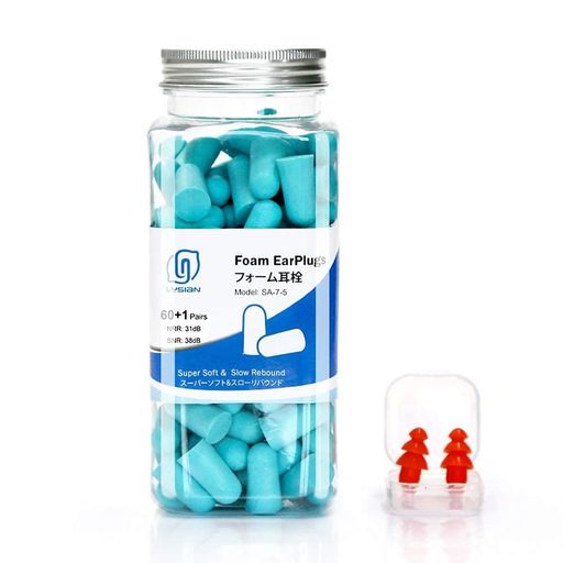 LYSIANソフトフォーム耳栓60ペア騒音対策イヤープラグコード無し勉強/睡眠/工事現場レイクブルー
