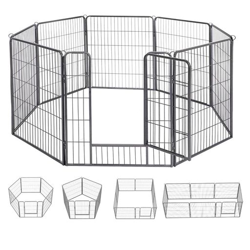 DinahAlsopペットフェンス中大型犬用—ペットケージパネル8枚ペットサークル四角ポール折り畳み式トレーニングサークルスチール製複数の組み合わせ室内室外兼用犬小屋ペット柵(高さ100cm-…