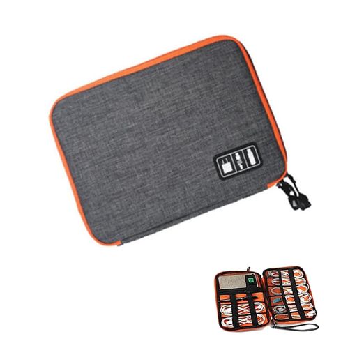 多機能収納ボックストラベルポーチモバイル電源用保護ケースアクセサリーの保管バッグ軽量防塵耐衝撃充電器イヤホーンコードSDカードポータブル収納(グレー)