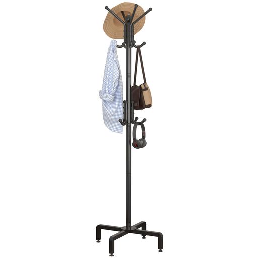 ポールハンガーコートハンガーハンガーラック組み立て簡単倒れにくいフック12個高さ172cm安定性ブラック玄関/リビング/寝室用北欧スタイル(ブラック)