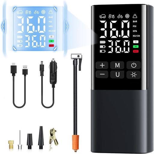 空気入れ自転車電動空気入れバイク車仏/英/米式バルブ対応最大圧力150PSI高速充填自動停止6000mAh大容..