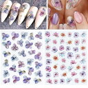 Chisaflyネイルシール花アジサイネイルステッカー紫陽花箔押し花びら花柄梅雨夏春DIY2枚セット