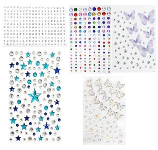 顔シール3Dシール舞台キラキラ顔装飾DIY用品携帯電話装飾工芸用品祝日プレゼント貼り付け式部品(蝶、星、カラーリング、銀色リング、紫色蝶)5枚