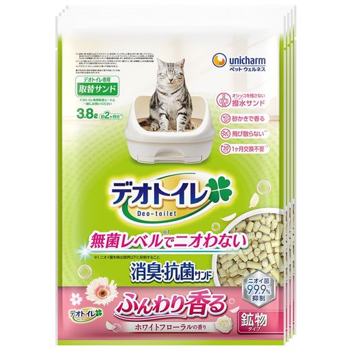 デオトイレ 猫用 サンド 香る消臭 抗菌サンド ホワイトフローラル 3.8Lx4個 おしっこ ペット用品 ユニチャーム[ケース販売]