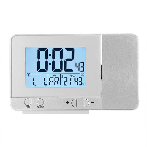LEDデジタル目覚まし時計プロジェクションクロックプロジェクター目覚まし時計多機能投影時計自由回転LED付き置き時計・掛け時計学校温度USB(シルバー)