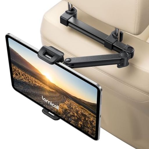 【2026新型 より頑丈】車タブレットホルダー後部座席:Lamicall金属製伸縮アームヘッドレストipadホルダー車載たぶれっとほるだーリア席バーの調整範囲72mm-155mm23mm厚手対応収納可能アーム…
