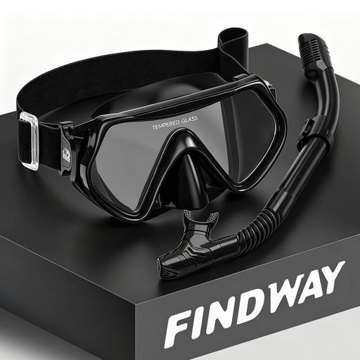 【マスク&amp;スノーケルセット、大人向けの2点セット】Findway シュノーケル、広い視界の1眼マスクとスノーケルセットです。人気のロングセラーを誇るマスクが更に改良し、より丈夫、より安定性よいモデル、日本人に合った作りは抜群のフィット感を生み出し、潜った後に圧迫感のないソフトなつけ心地を実現しました。上下・左右の視界を広げたうえ、幅広マスクベルトが伸縮性よく、髪も毛が絡まなくズレなく耐久性にも優れてます。サイズが簡単な調整が魅力です。強化ガラスは混入されている不純物を極力抑える事で光線透過率を最大限に高める事ができます。光の届きにくい水中環境においては、より多くの光を取り入れる事で通常レンズよりも対象物を確実に明瞭にさせます。ほかに比べて顔あたりの良さ、安定したフィット、対象物がくっきり見えて、フィッテイングが向上して実現しました。