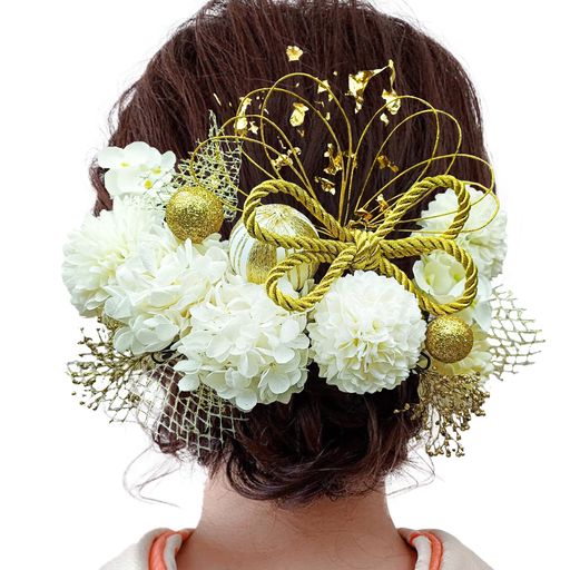 Other - [JZOON]4色展開成人式ドライフラワー髪飾り造花飾り和玉赤白ヘアアクセサリーゴールド水引ヘッドパーツあじさい振袖着物卒業式七五三浴衣袴結婚式和装造花手作り専用ケース付き白