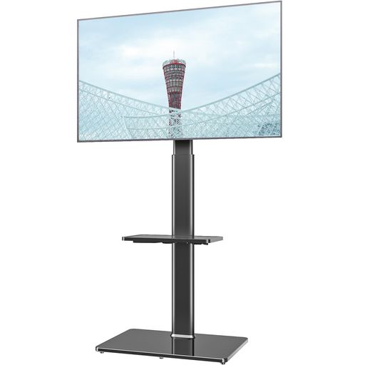 ユニバーサルフロアTVスタンド19〜43インチフラットスクリーンTV用マウント、100度回転、高さおよび傾..