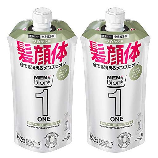 【まとめ買い】メンズビオレ ONE オールインワン全身洗浄料 ハーバルグリーンの香り つめかえ用 340ML×2個